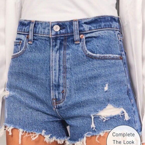 Abercrombie & Fitch Curve Love High Rise Mom Short Distressed Denim Size 25/0 - Picture 5 of 9